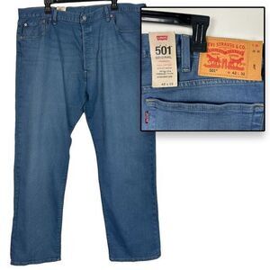 New Levis 501 Original Button Fly Regular Fit Straight 42x32 Mid Wash Blue Jeans
